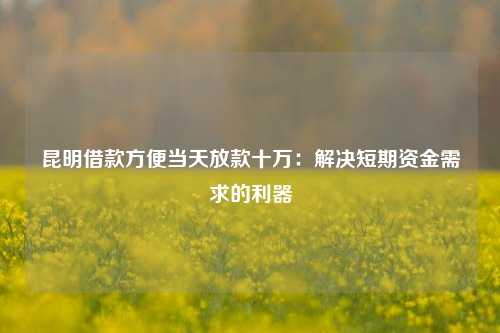 昆明借款方便当天放款十万：解决短期资金需求的利器